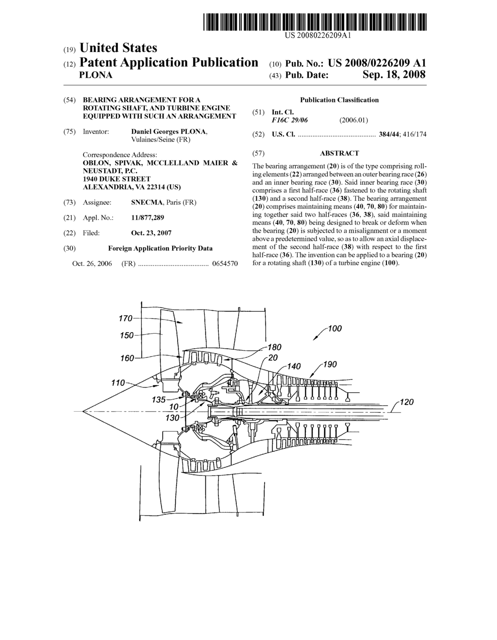 BEARING ARRANGEMENT FOR A ROTATING SHAFT, AND TURBINE ENGINE EQUIPPED WITH SUCH AN ARRANGEMENT - diagram, schematic, and image 01