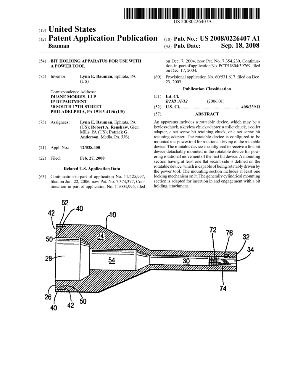 BIT HOLDING APPARATUS FOR USE WITH A POWER TOOL - diagram, schematic, and image 01