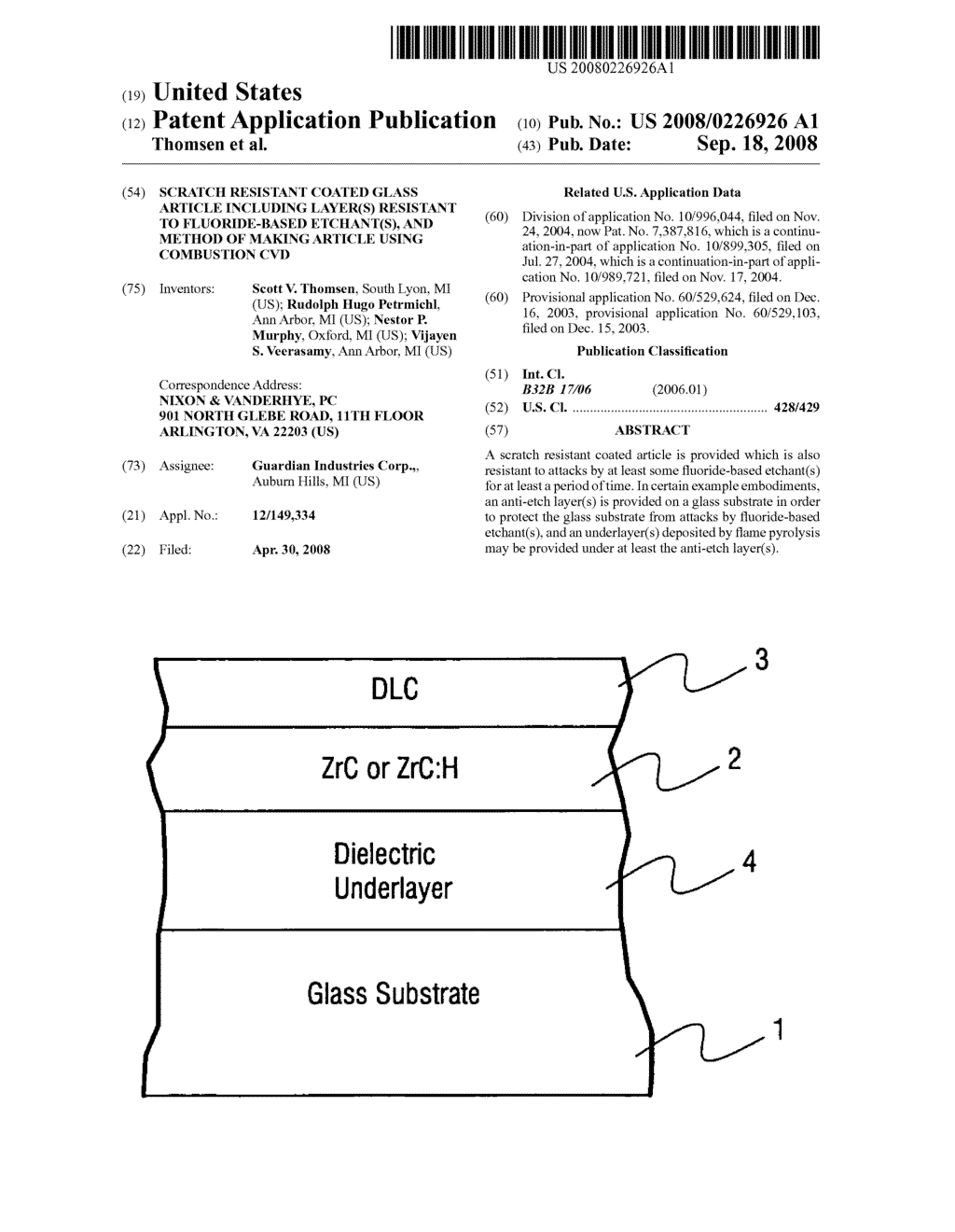 Scratch resistant coated glass article including layer(s) resistant to fluoride-based etchant(s), and method of making article using combustion CVD - diagram, schematic, and image 01