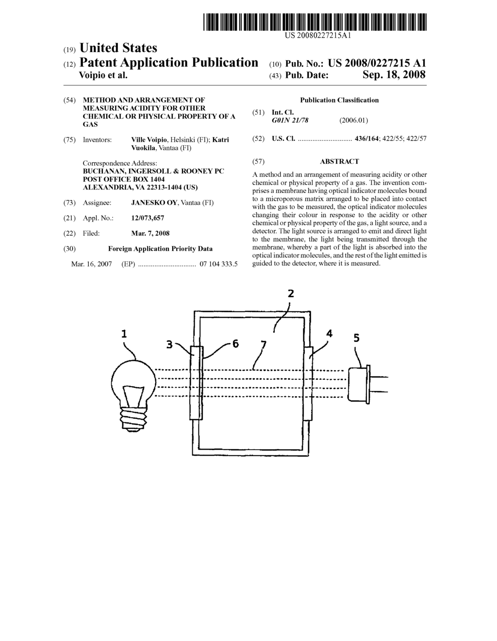 Method and arrangement of measuring acidity for other chemical or physical property of a gas - diagram, schematic, and image 01