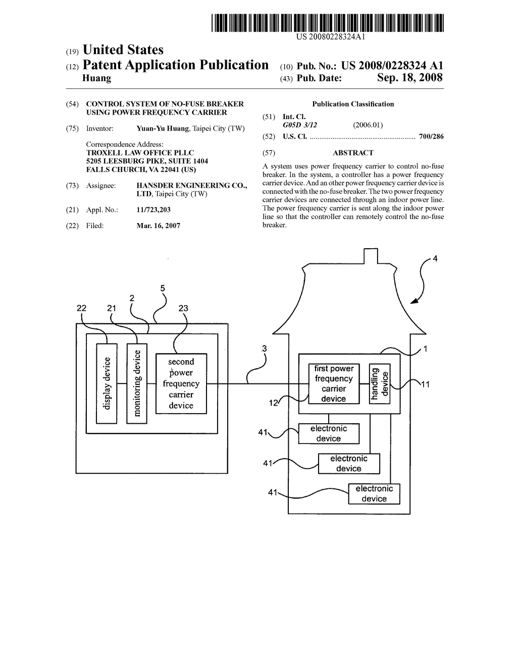 Control system of no-fuse breaker using power frequency carrier - diagram, schematic, and image 01