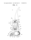 Upright vacuum cleaner using return current of discharging air diagram and image