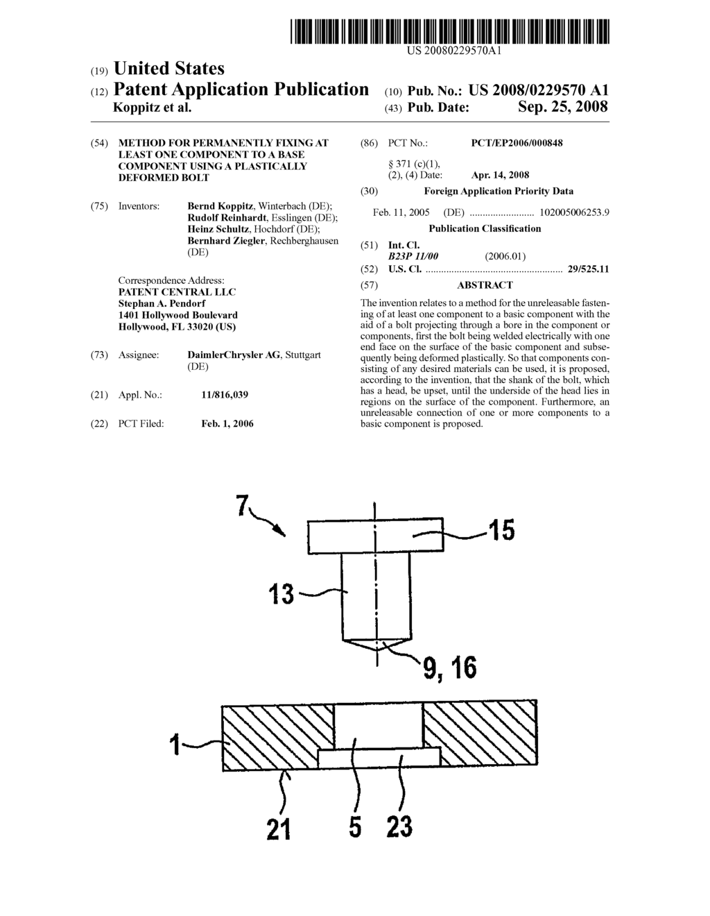 Method for Permanently Fixing at Least One Component to a Base Component Using a Plastically Deformed Bolt - diagram, schematic, and image 01