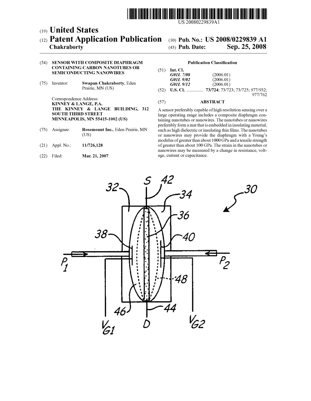 SENSOR WITH COMPOSITE DIAPHRAGM CONTAINING CARBON NANOTUBES OR SEMICONDUCTING NANOWIRES - diagram, schematic, and image 01