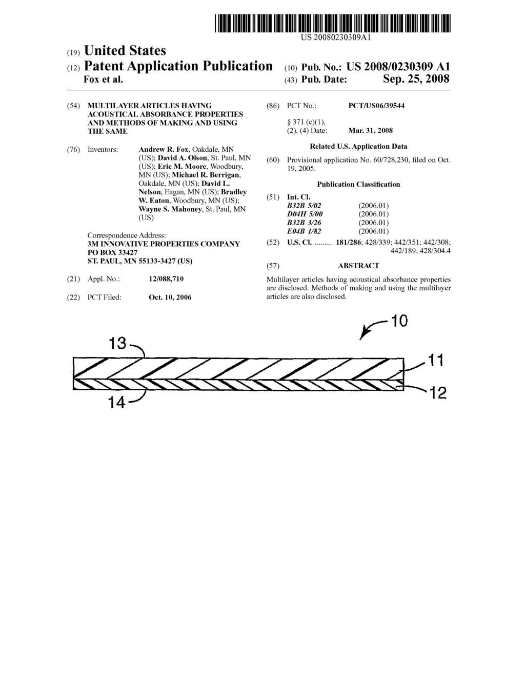 Multilayer Articles Having Acoustical Absorbance Properties and Methods of Making and Using the Same - diagram, schematic, and image 01