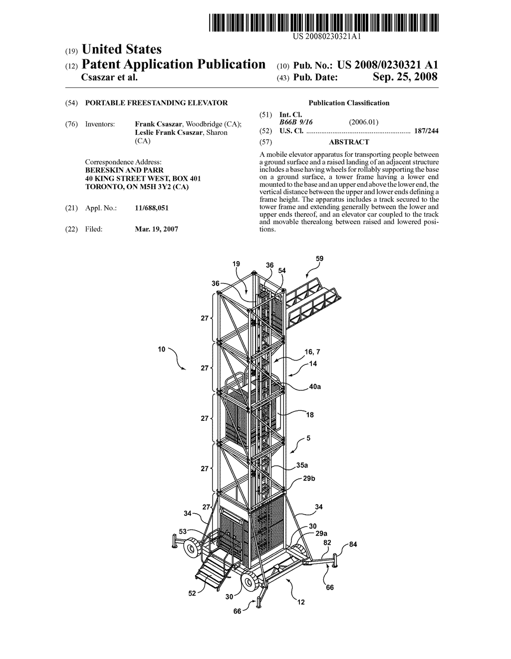 PORTABLE FREESTANDING ELEVATOR - diagram, schematic, and image 01