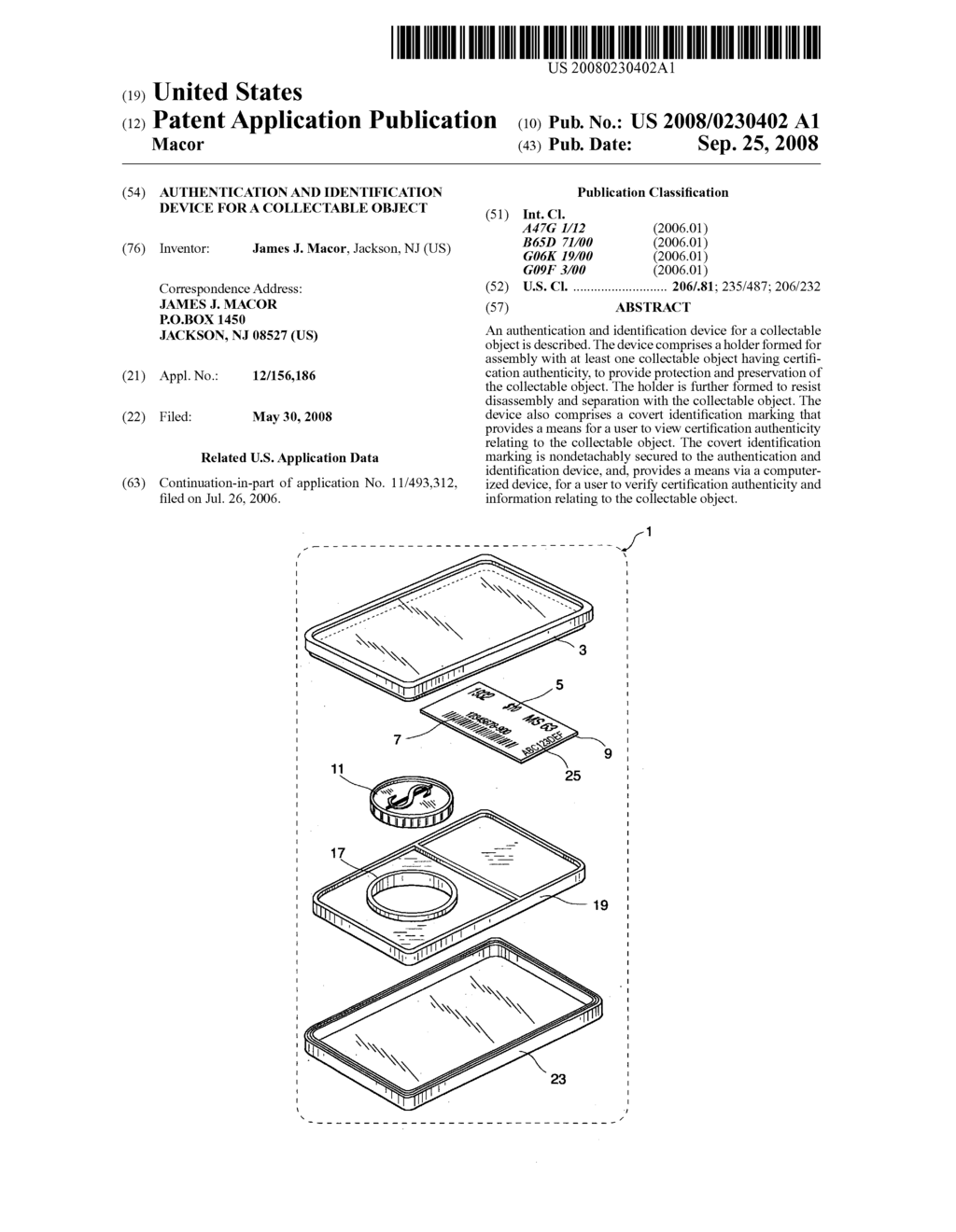 Authentication and identification device for a collectable object - diagram, schematic, and image 01