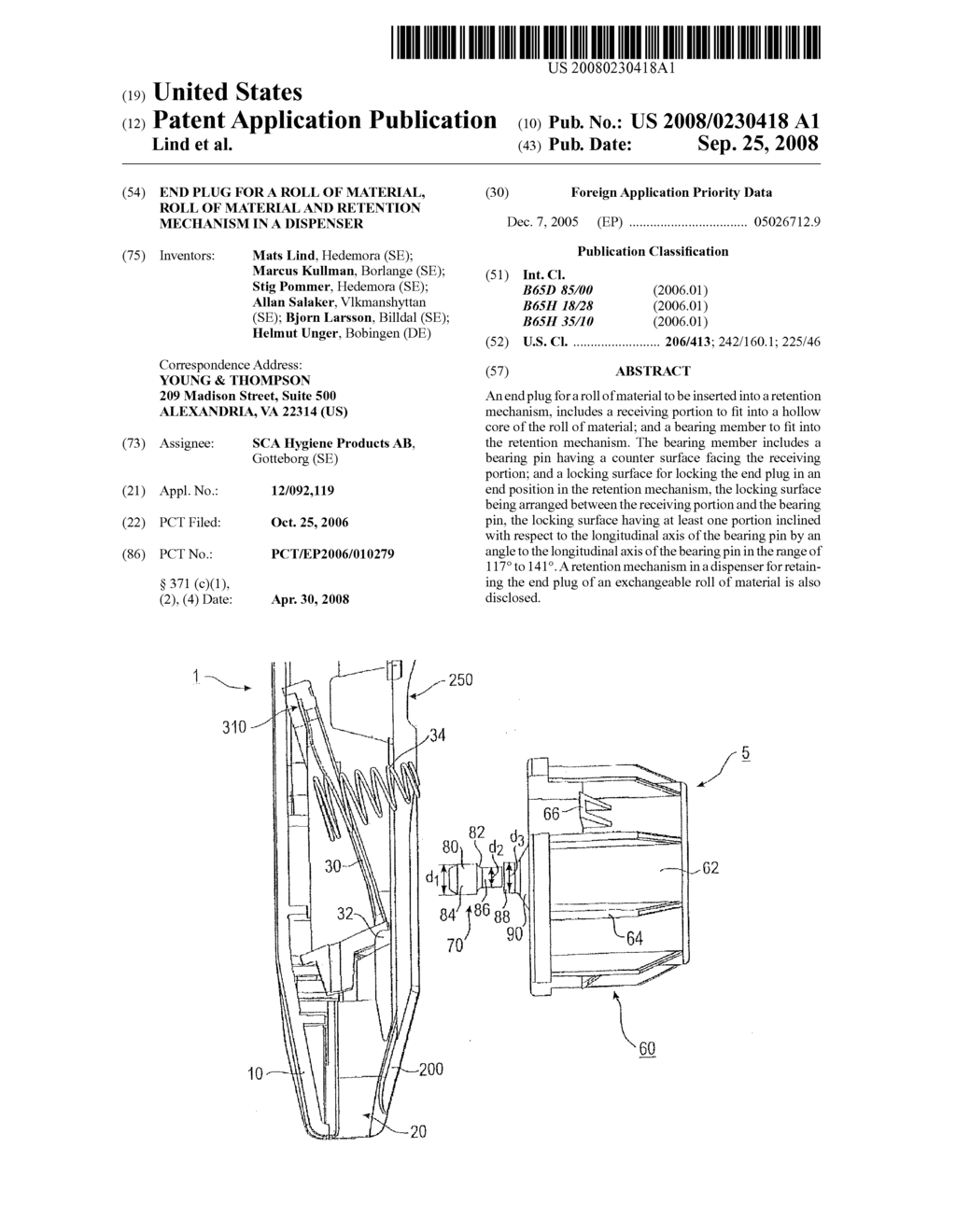 End Plug for a Roll of Material, Roll of Material and Retention Mechanism in a Dispenser - diagram, schematic, and image 01