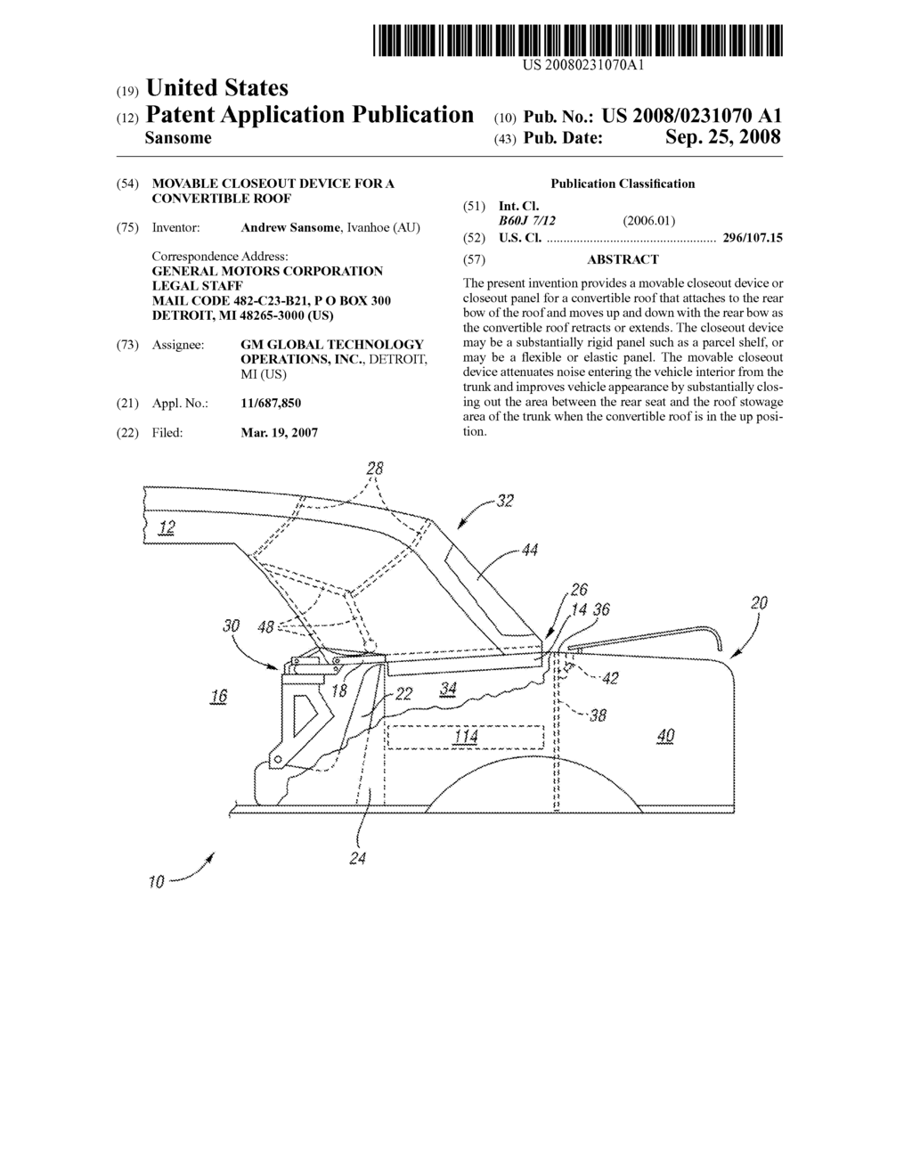 Movable Closeout Device for a Convertible Roof - diagram, schematic, and image 01