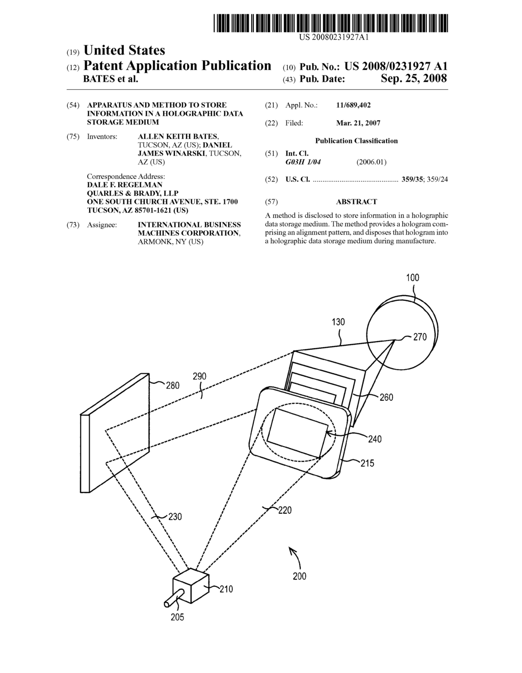 APPARATUS AND METHOD TO STORE INFORMATION IN A HOLOGRAPHIC DATA STORAGE MEDIUM - diagram, schematic, and image 01