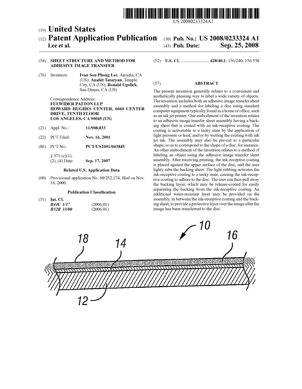 Sheet Structure and Method for Adhesive Image Transfer - diagram, schematic, and image 01