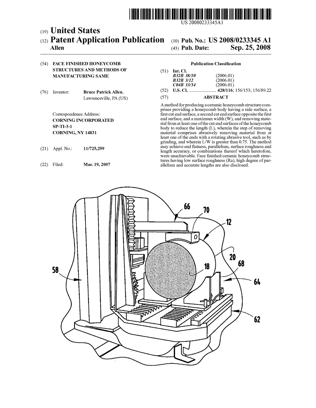 Face finished honeycomb structures and methods of manufacturing same - diagram, schematic, and image 01