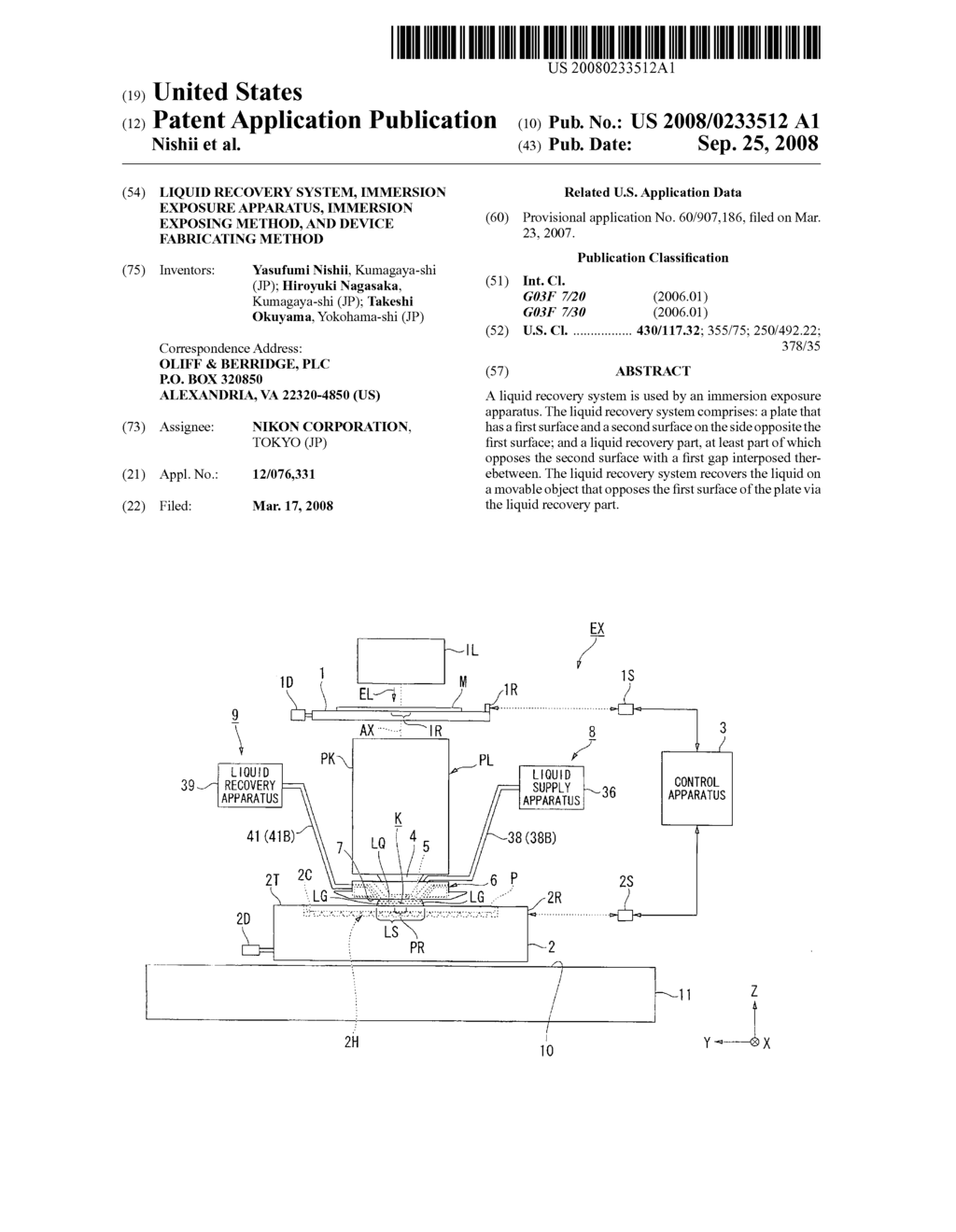 Liquid recovery system, immersion exposure apparatus, immersion exposing method, and device fabricating method - diagram, schematic, and image 01