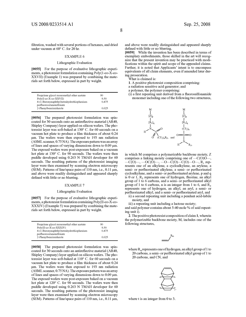 POSITIVE PHOTORESIST COMPOSITION WITH A POLYMER INCLUDING A FLUOROSULFONAMIDE GROUP AND PROCESS FOR ITS USE - diagram, schematic, and image 10