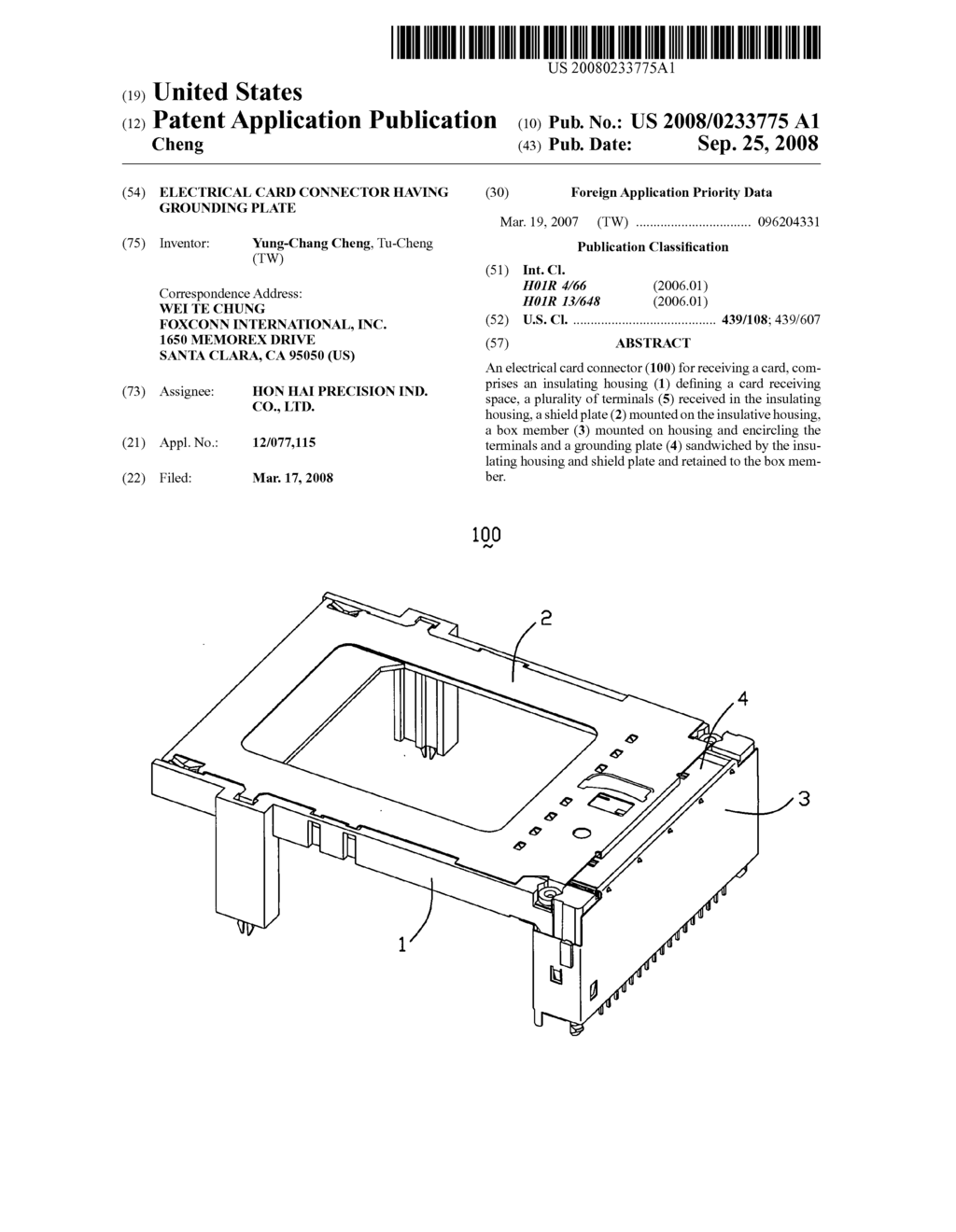 Electrical card connector having grounding plate - diagram, schematic, and image 01