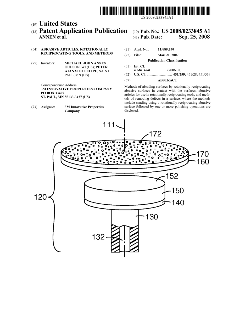 ABRASIVE ARTICLES, ROTATIONALLY RECIPROCATING TOOLS, AND METHODS - diagram, schematic, and image 01