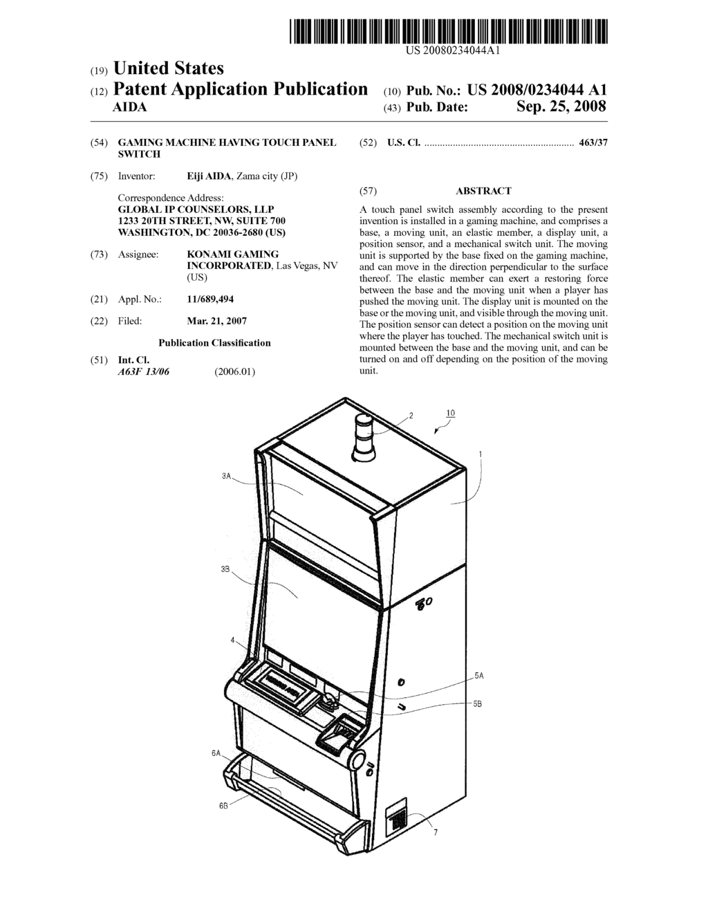 GAMING MACHINE HAVING TOUCH PANEL SWITCH - diagram, schematic, and image 01