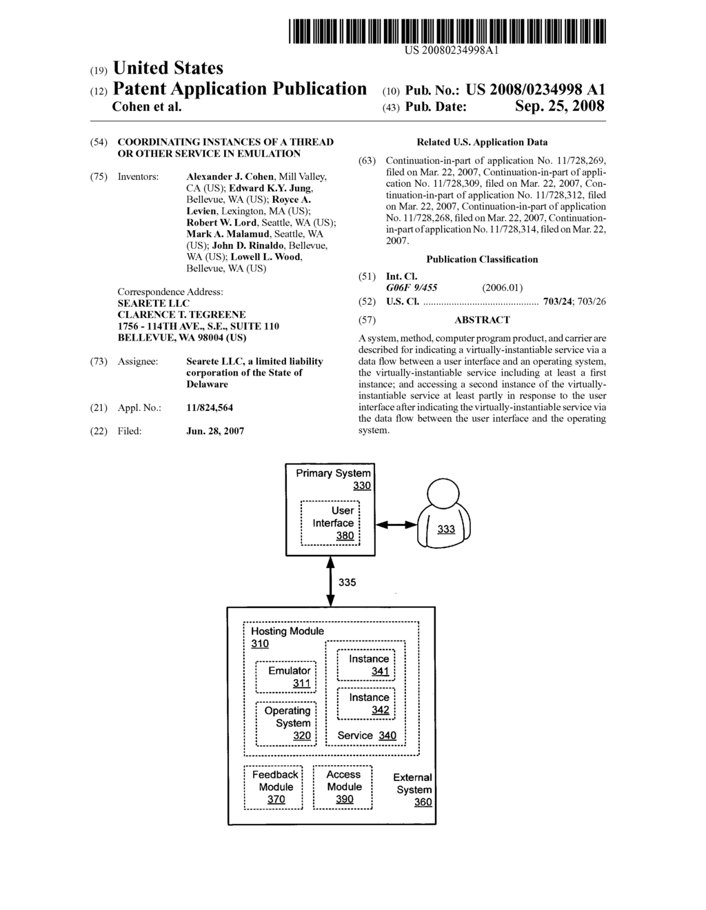 Coordinating instances of a thread or other service in emulation - diagram, schematic, and image 01