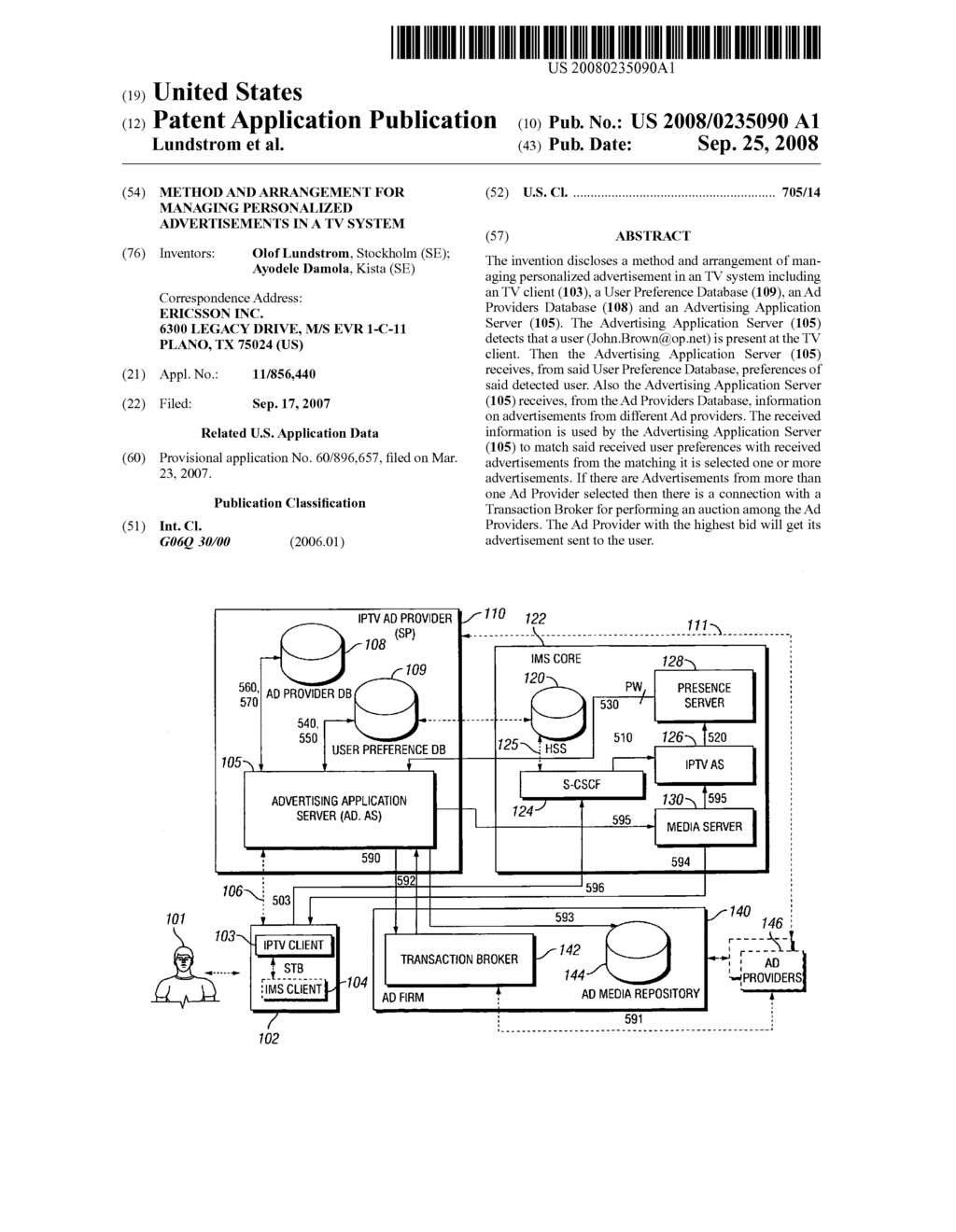 METHOD AND ARRANGEMENT FOR MANAGING PERSONALIZED ADVERTISEMENTS IN A TV SYSTEM - diagram, schematic, and image 01