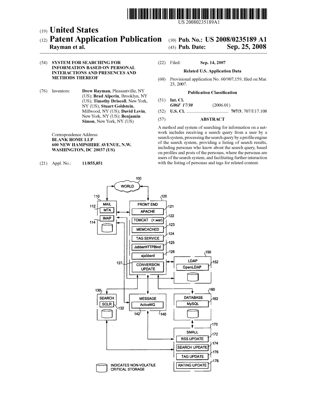 SYSTEM FOR SEARCHING FOR INFORMATION BASED ON PERSONAL INTERACTIONS AND PRESENCES AND METHODS THEREOF - diagram, schematic, and image 01