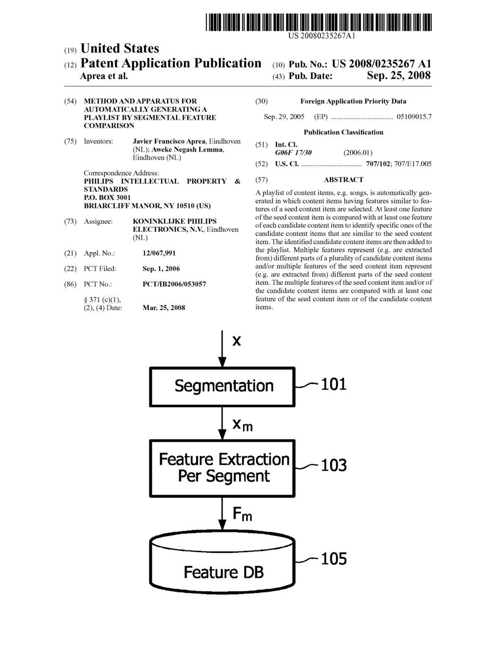 Method and Apparatus For Automatically Generating a Playlist By Segmental Feature Comparison - diagram, schematic, and image 01