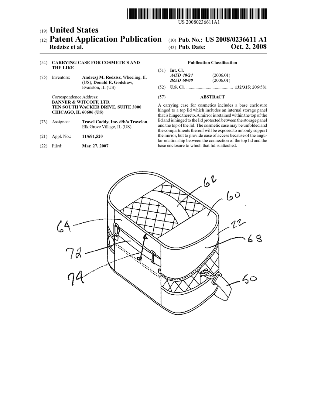 CARRYING CASE FOR COSMETICS AND THE LIKE - diagram, schematic, and image 01