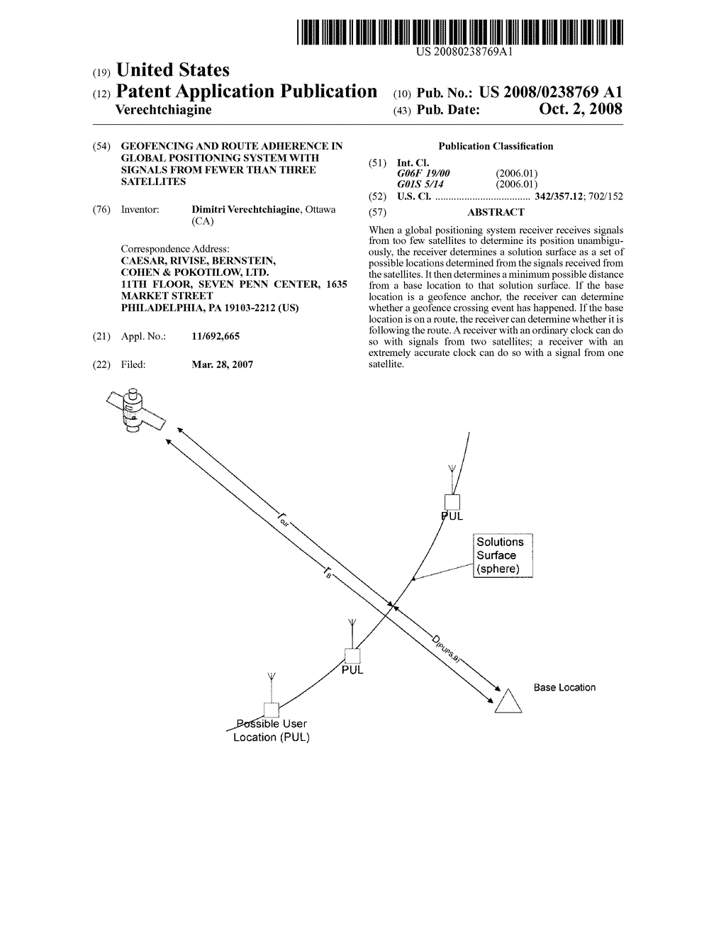 GEOFENCING AND ROUTE ADHERENCE IN GLOBAL POSITIONING SYSTEM WITH SIGNALS FROM FEWER THAN THREE SATELLITES - diagram, schematic, and image 01