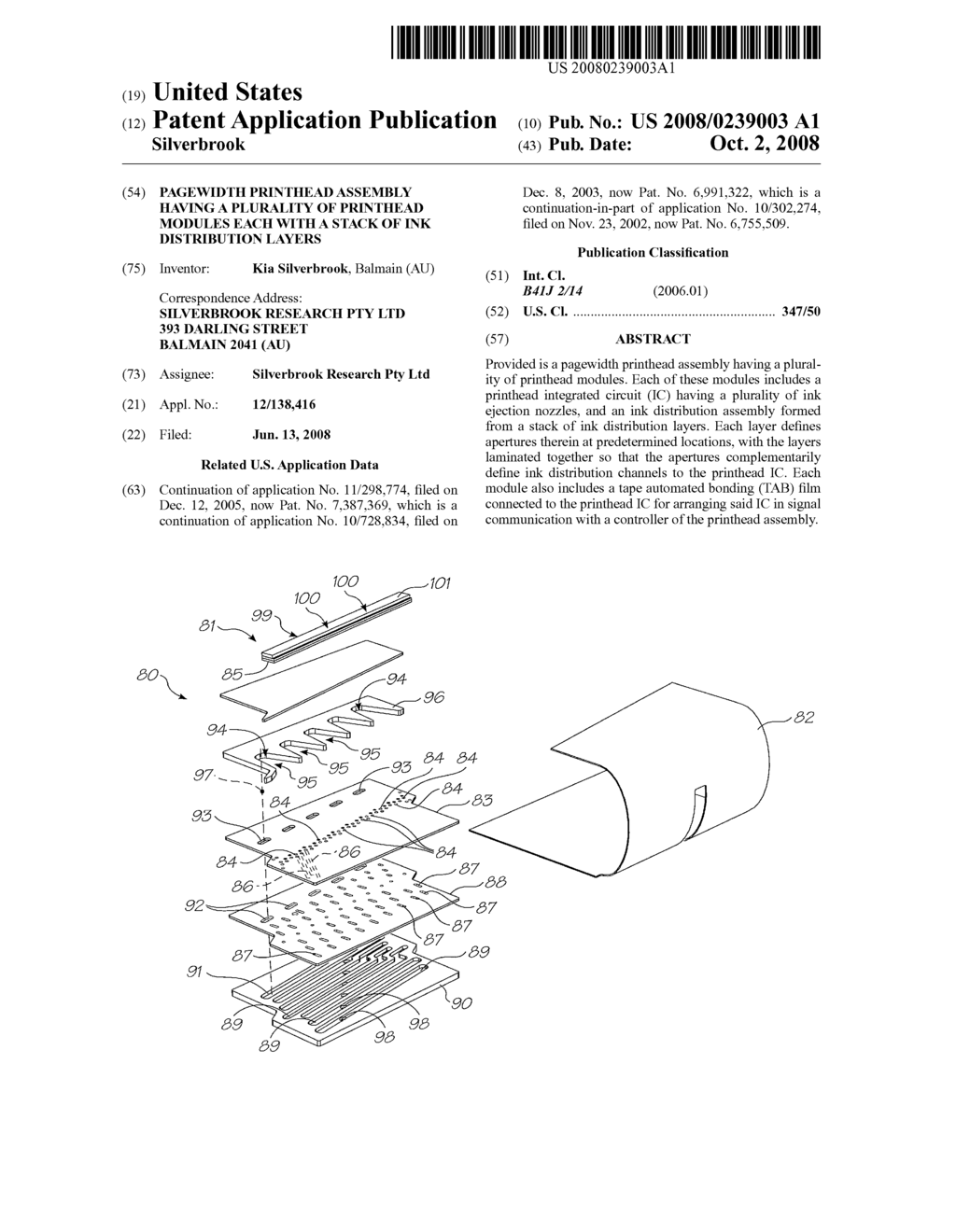 Pagewidth Printhead Assembly Having A Plurality Of Printhead Modules Each With A Stack Of Ink Distribution Layers - diagram, schematic, and image 01