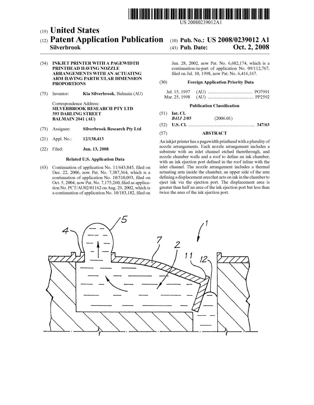 Inkjet Printer With A Pagewidth Printhead Having Nozzle Arrangements With An Actuating Arm Having Particular Dimension Proportions - diagram, schematic, and image 01