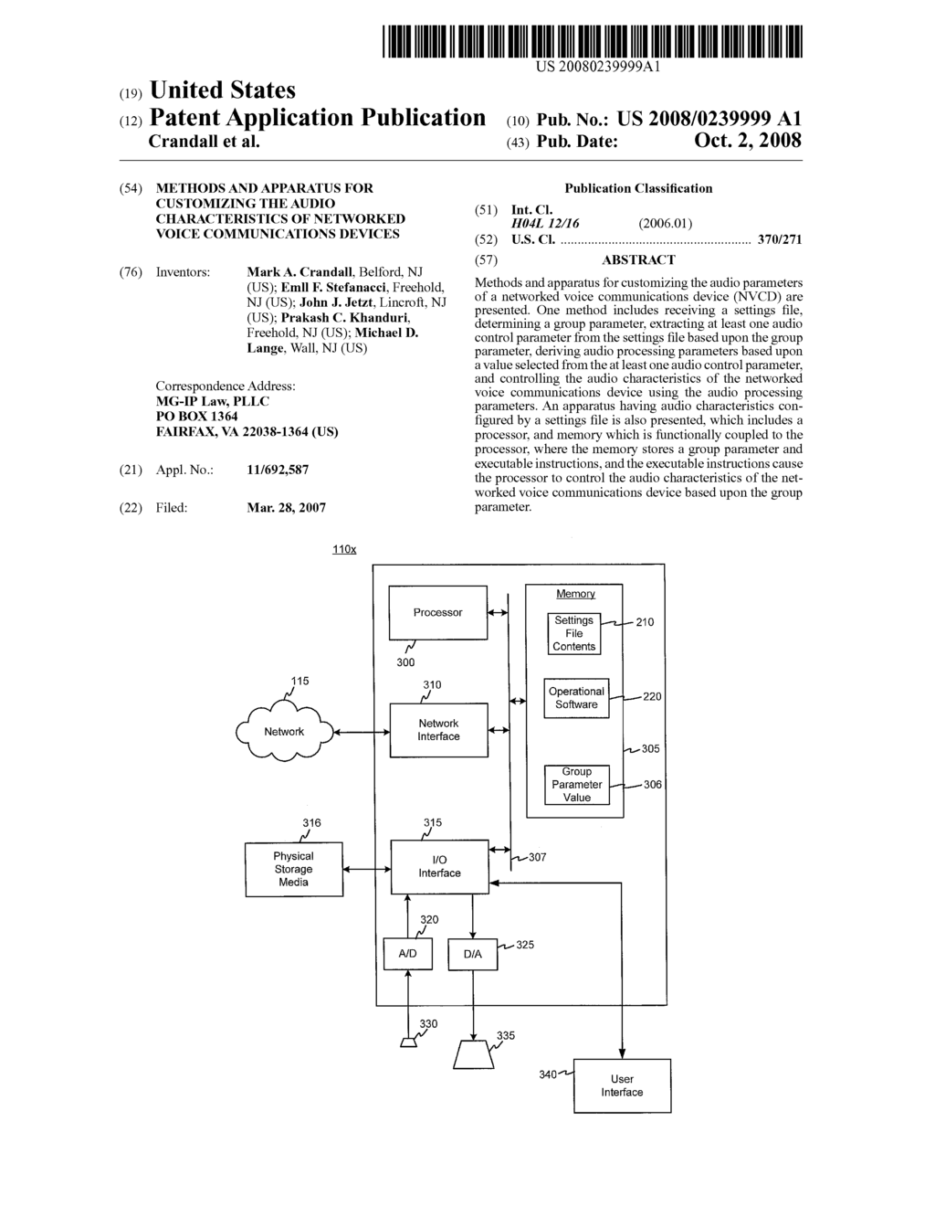 METHODS AND APPARATUS FOR CUSTOMIZING THE AUDIO CHARACTERISTICS OF NETWORKED VOICE COMMUNICATIONS DEVICES - diagram, schematic, and image 01