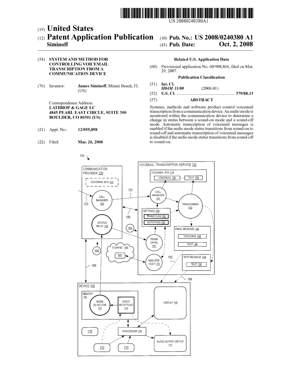 System And Method For Controlling Voicemail Transcription From A Communication Device - diagram, schematic, and image 01