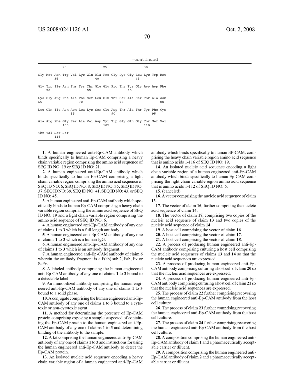 Nucleic acids encoding Human Engineered heavy and light chain variable region sequences to Ep-CAM - diagram, schematic, and image 92