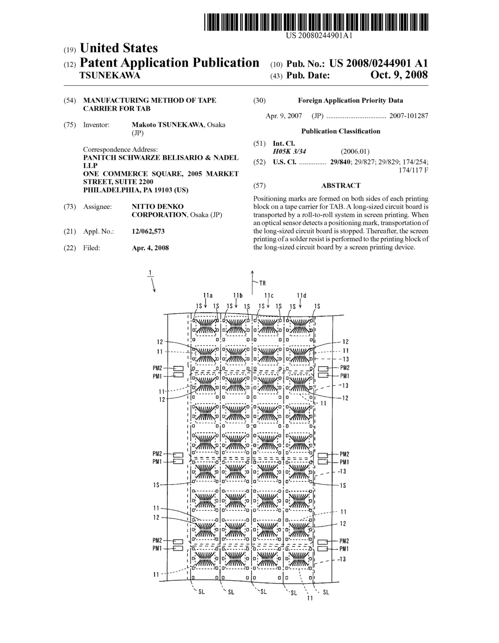 MANUFACTURING METHOD OF TAPE CARRIER FOR TAB - diagram, schematic, and image 01