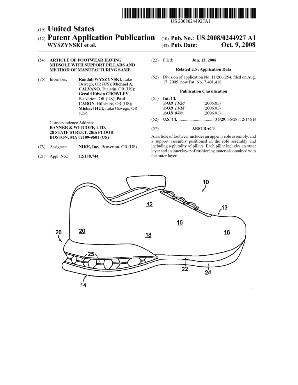 ARTICLE OF FOOTWEAR HAVING MIDSOLE WITH SUPPORT PILLARS AND METHOD OF MANUFACTURING SAME - diagram, schematic, and image 01