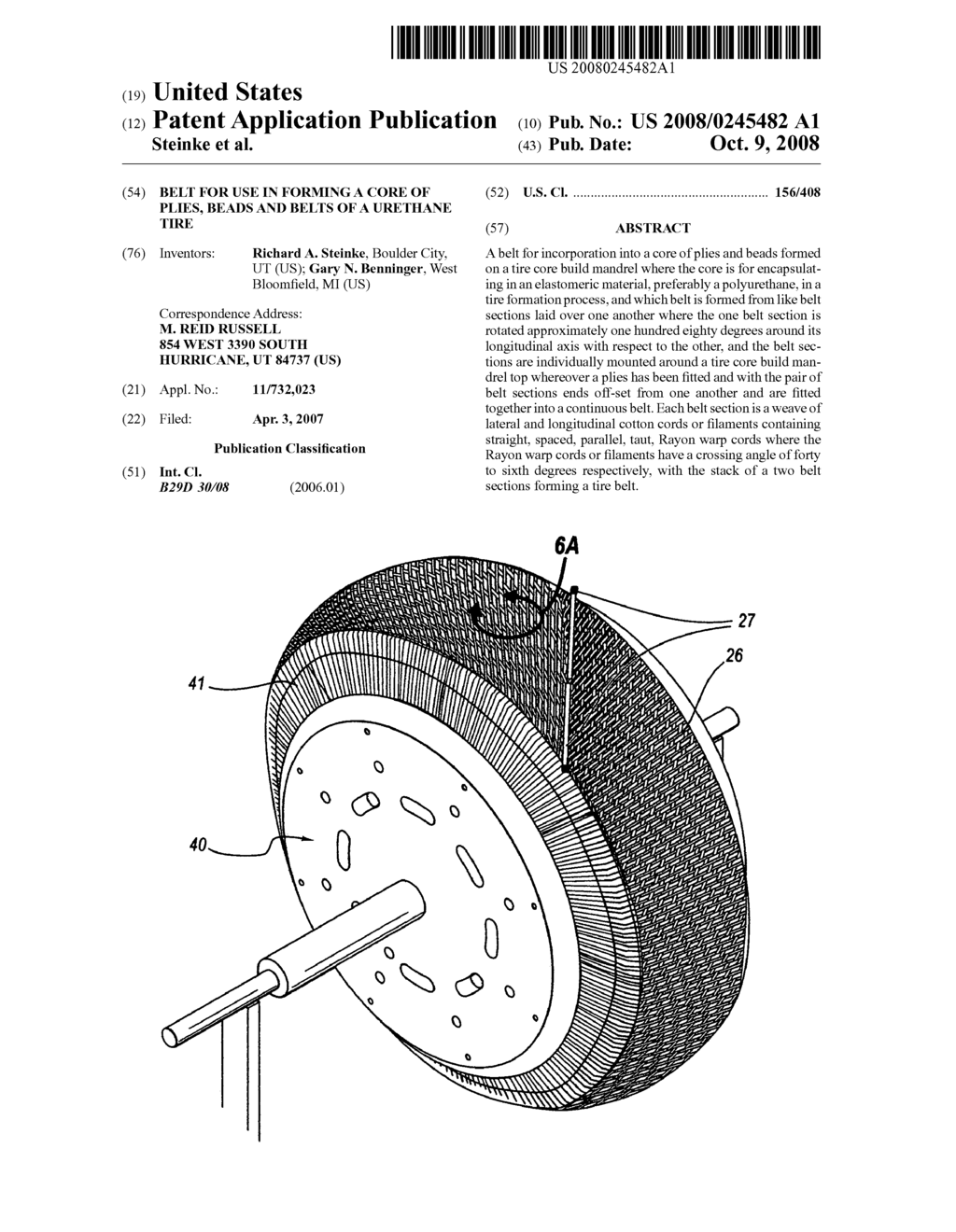 Belt for use in forming a core of plies, beads and belts of a urethane tire - diagram, schematic, and image 01