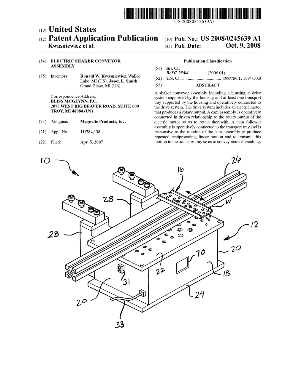 Electric shaker conveyor assembly - diagram, schematic, and image 01