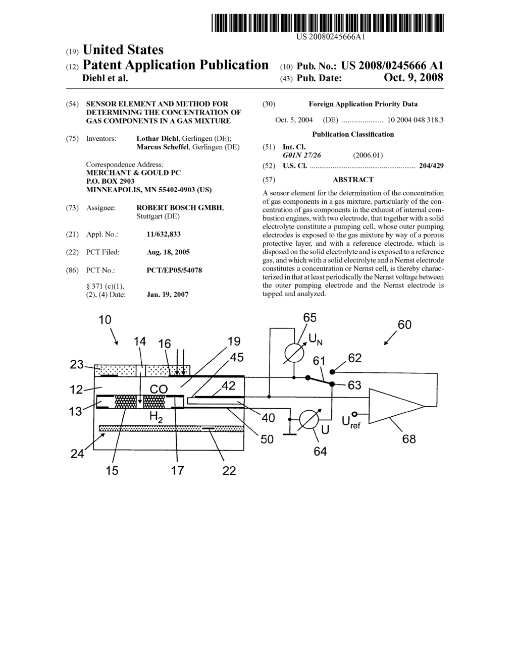 Sensor Element and Method for Determining the Concentration of Gas Components in a Gas Mixture - diagram, schematic, and image 01