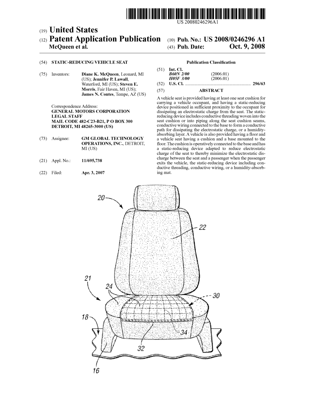 Static-Reducing Vehicle Seat - diagram, schematic, and image 01