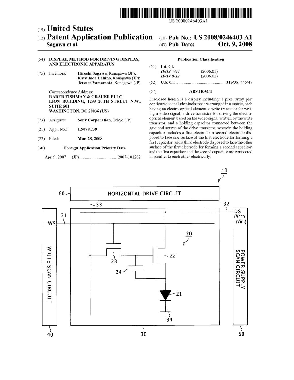 Display, method for driving display, and electronic apparatus - diagram, schematic, and image 01