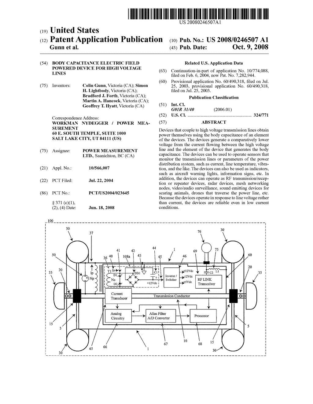 Body Capacitance Electric Field Powered Device For High Voltage Lines - diagram, schematic, and image 01