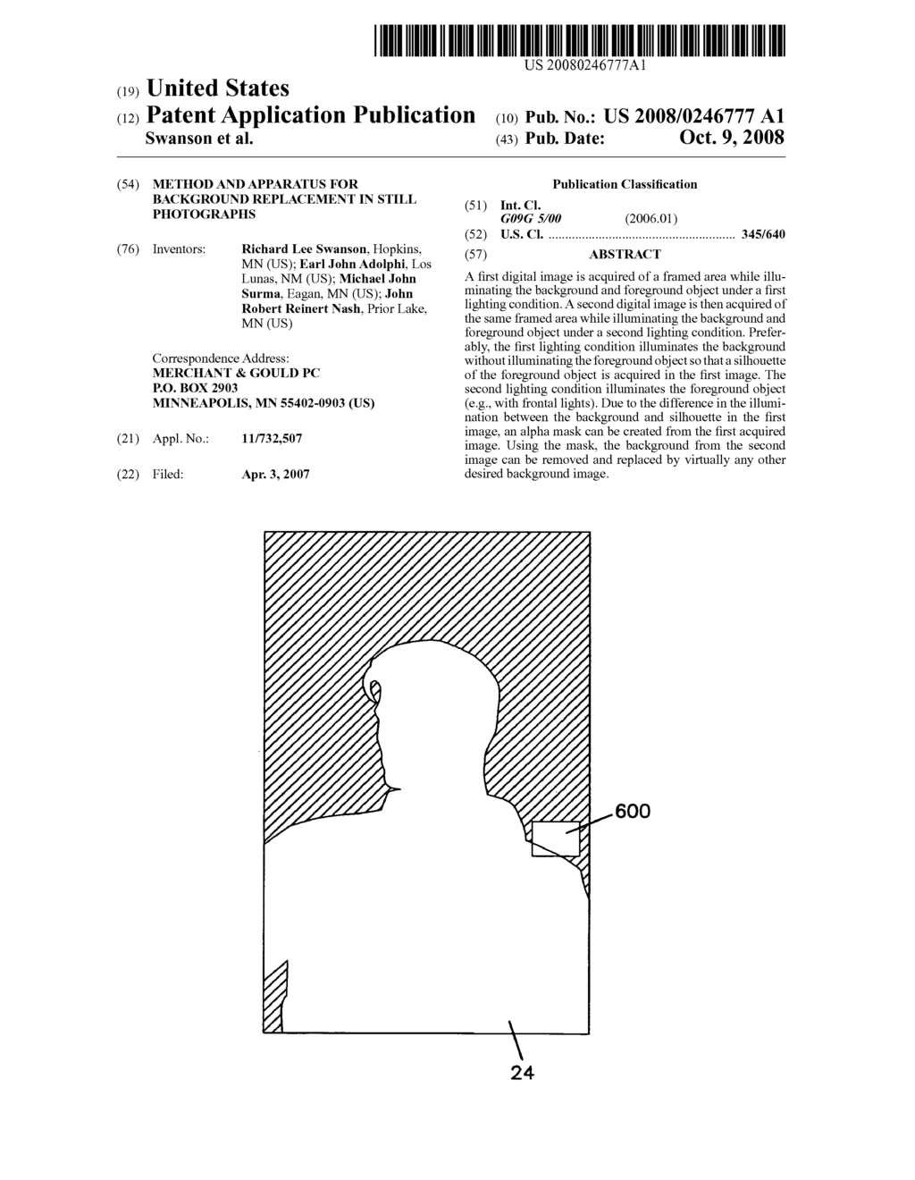 Method and apparatus for background replacement in still photographs - diagram, schematic, and image 01