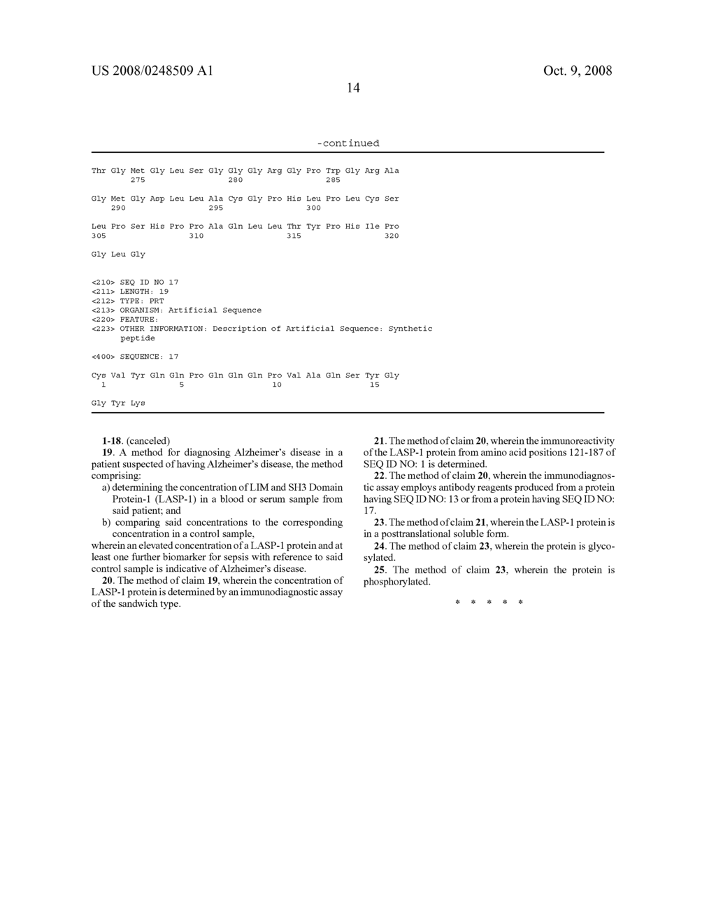 METHOD FOR DIAGNOSIS OF ALZHEIMER'S DISEASE WITH DETERMINATION OF LASP-1 IMMUNOREACTIVITY - diagram, schematic, and image 21