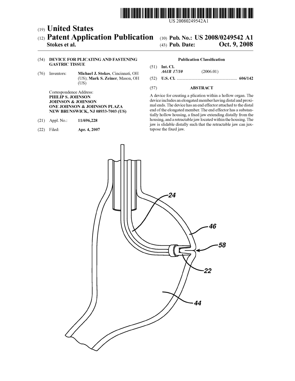 DEVICE FOR PLICATING AND FASTENING GASTRIC TISSUE - diagram, schematic, and image 01