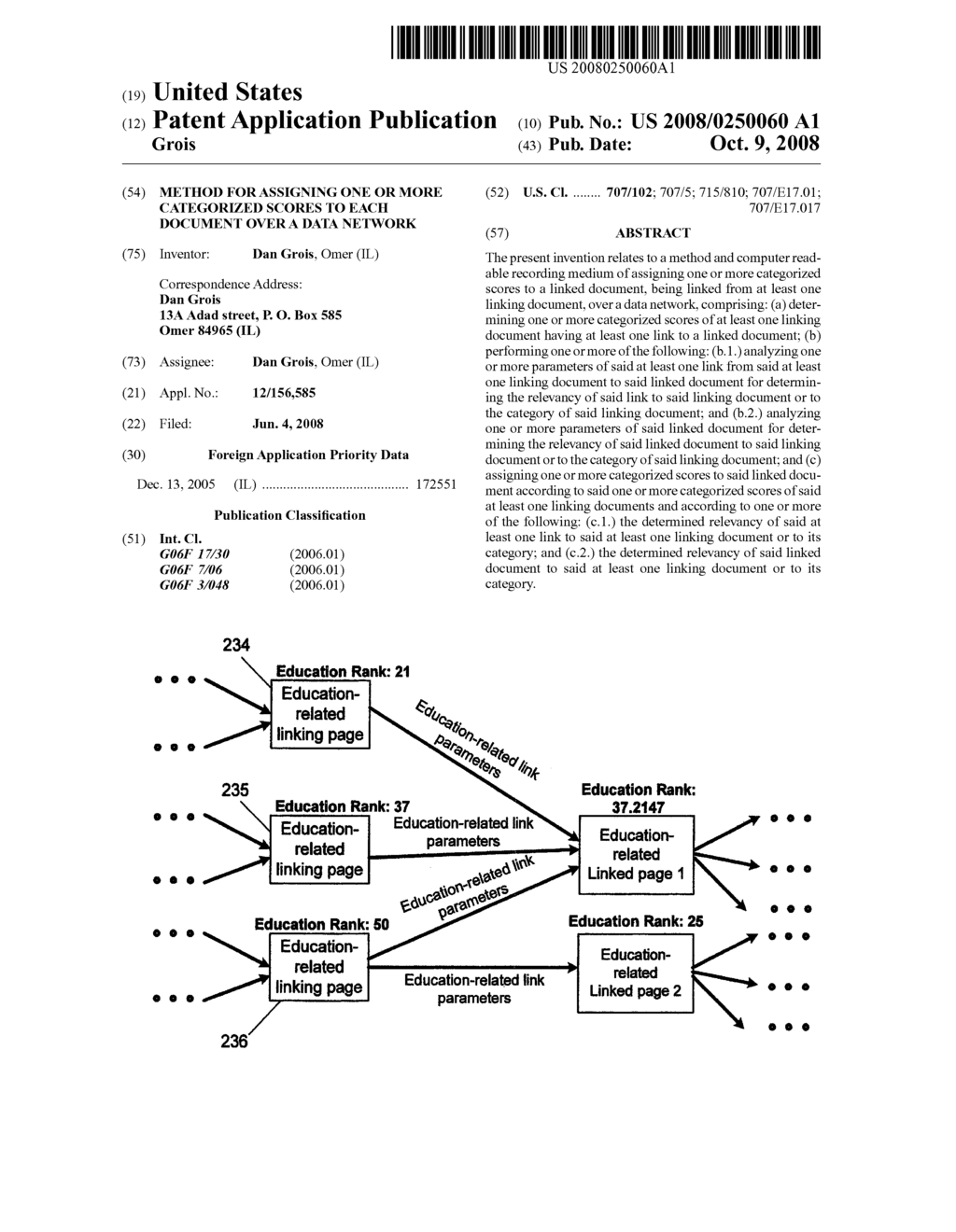 Method for assigning one or more categorized scores to each document over a data network - diagram, schematic, and image 01