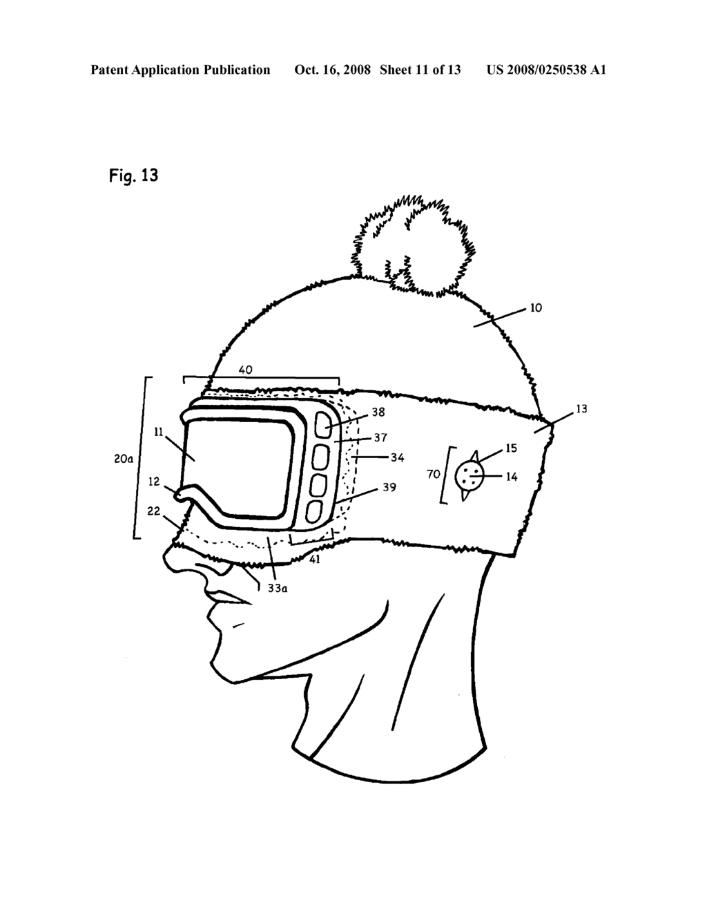 Headwear having one-piece adjustable integrated viewing protective section - diagram, schematic, and image 12