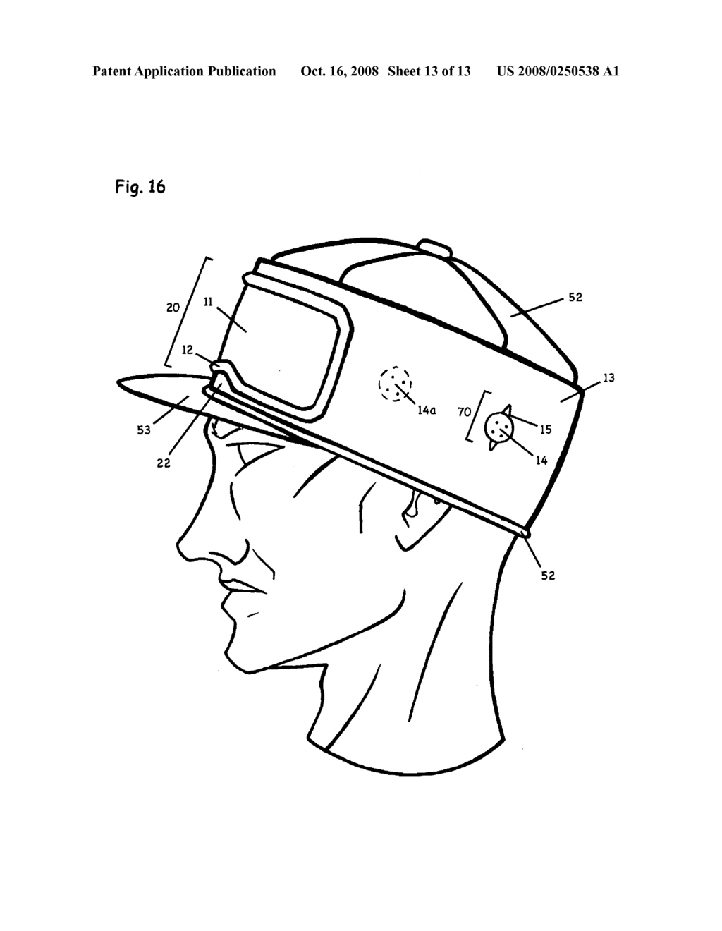 Headwear having one-piece adjustable integrated viewing protective section - diagram, schematic, and image 14