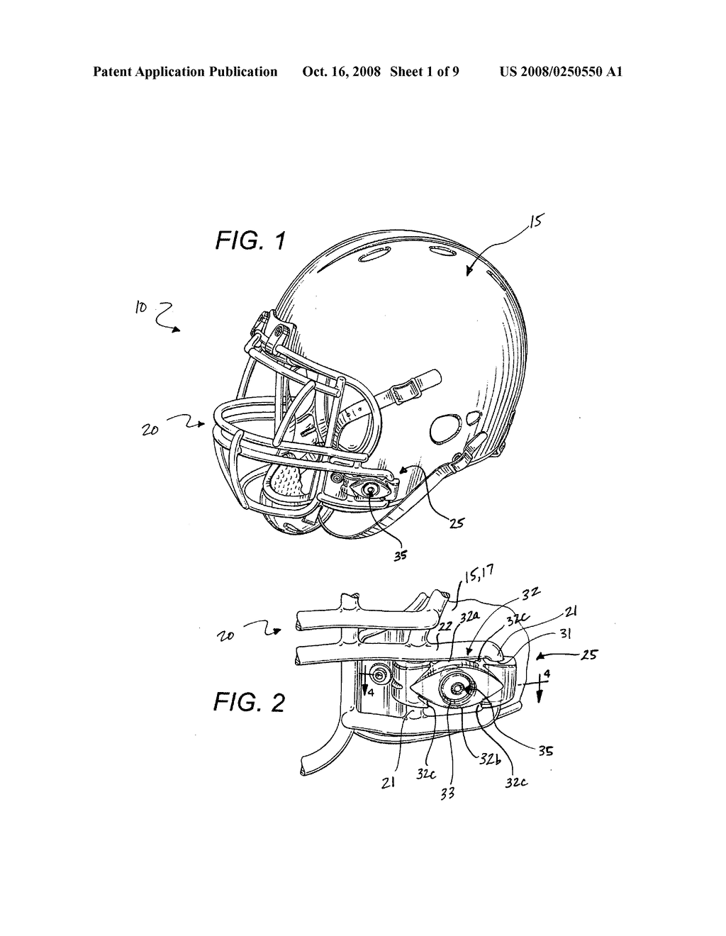 Sports helmet with quick-release faceguard connector and adjustable internal pad element - diagram, schematic, and image 02