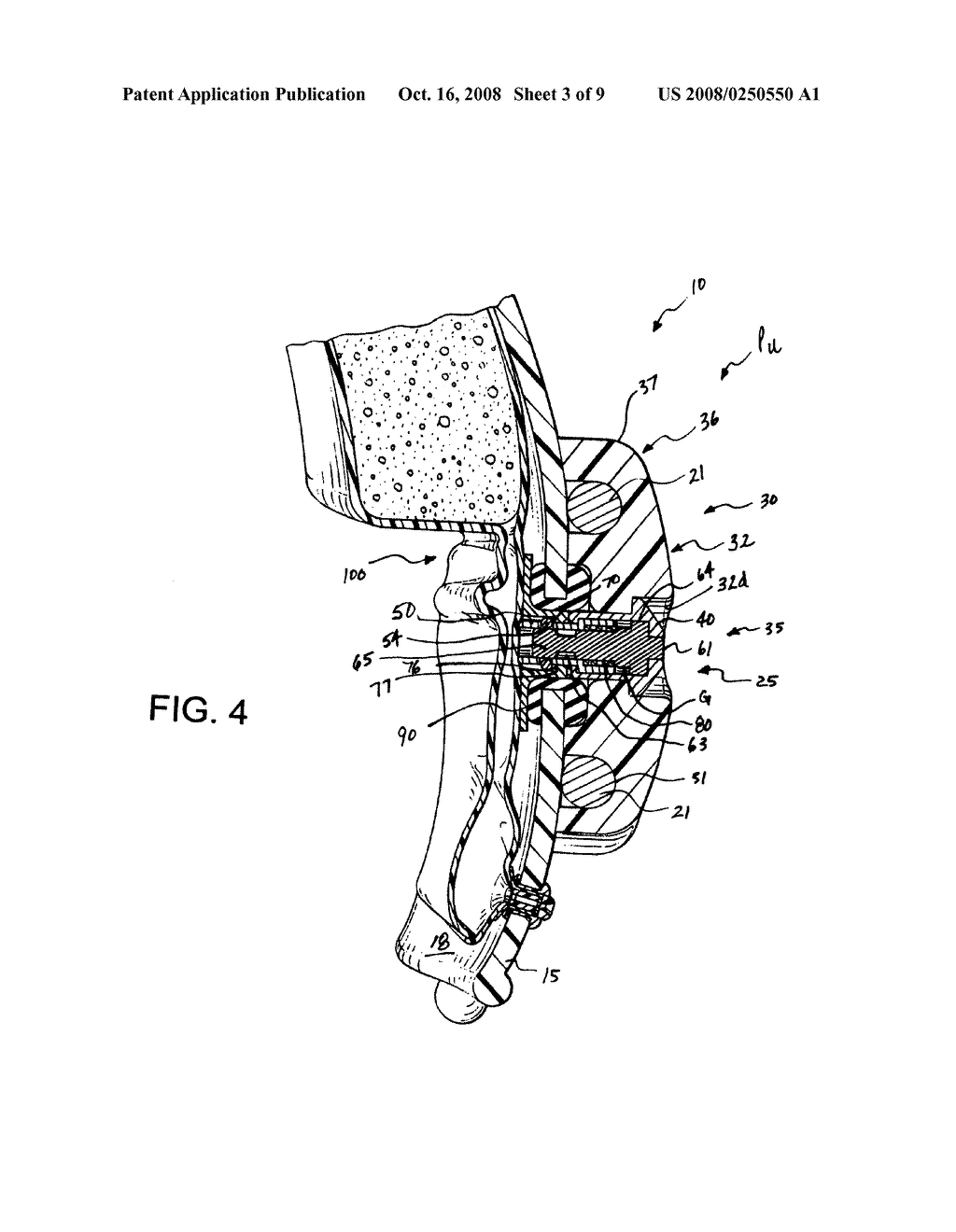 Sports helmet with quick-release faceguard connector and adjustable internal pad element - diagram, schematic, and image 04