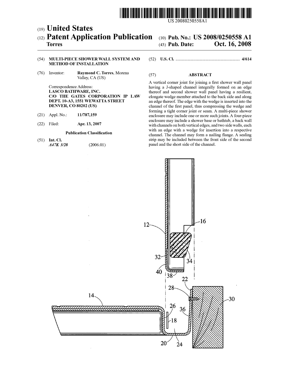 Multi-piece shower wall system and method of installation - diagram, schematic, and image 01