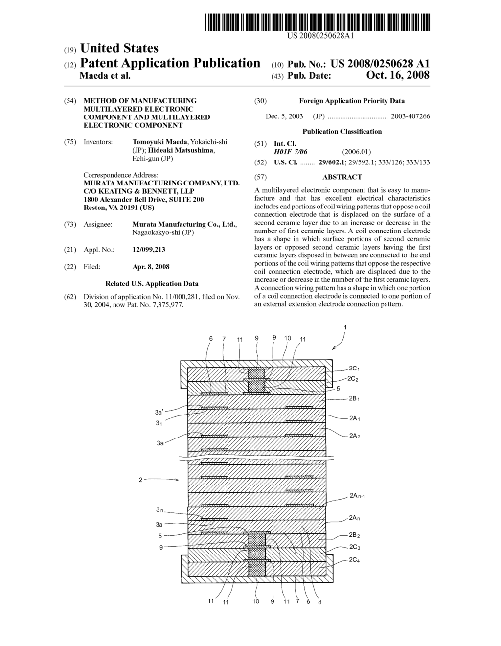 METHOD OF MANUFACTURING MULTILAYERED ELECTRONIC COMPONENT AND MULTILAYERED ELECTRONIC COMPONENT - diagram, schematic, and image 01